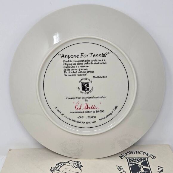 RED SKELTON COLLECTION COLLECTOR PLATE ANYONE FOR TENNIS 2301/10000 IN BOX - Picture 3 of 4